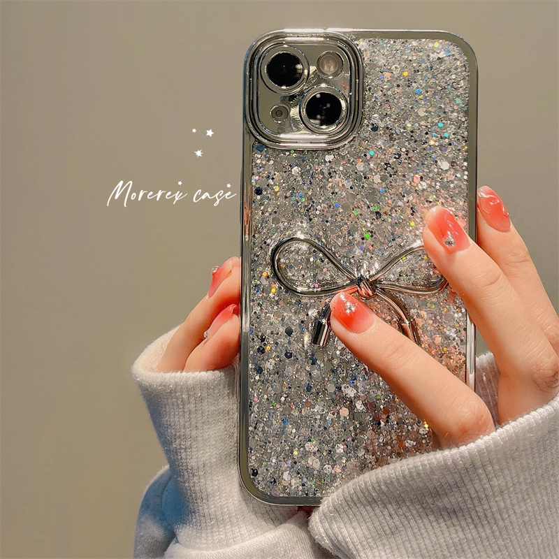 韩系立体蝴蝶结闪粉适用iphone15promax手机壳苹果16高级感新款13promax硅胶女14pro小众12防摔11全包保护套