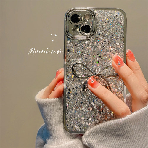 韩系立体蝴蝶结闪粉适用iphone15promax手机壳苹果16高级感新款13promax硅胶女14pro小众12防摔11全包保护套