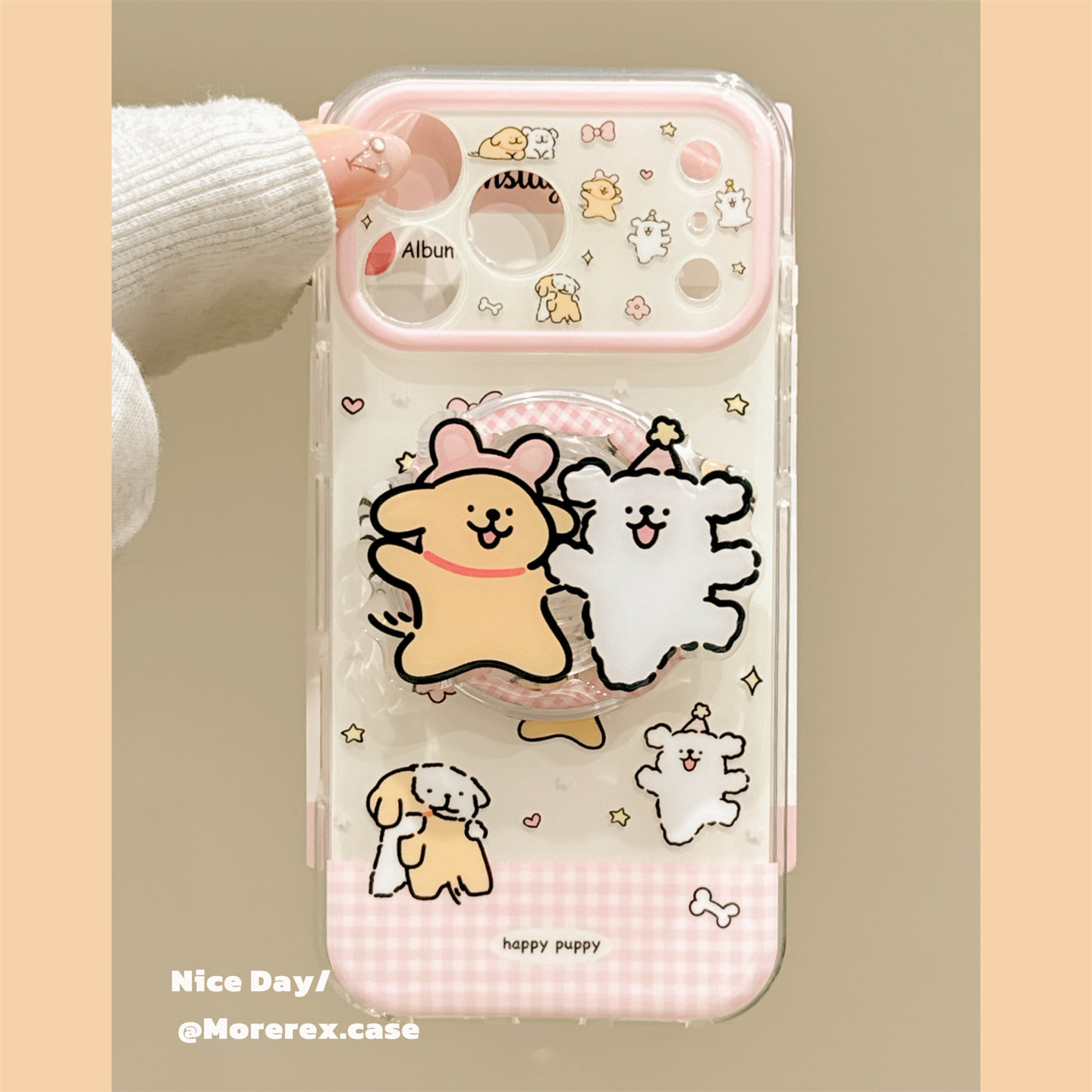 MoreRex卡通超萌线条小狗磁吸支架适用苹果18手机壳网红iphone17promax新款18pro全包15防摔保护套14女16超火
