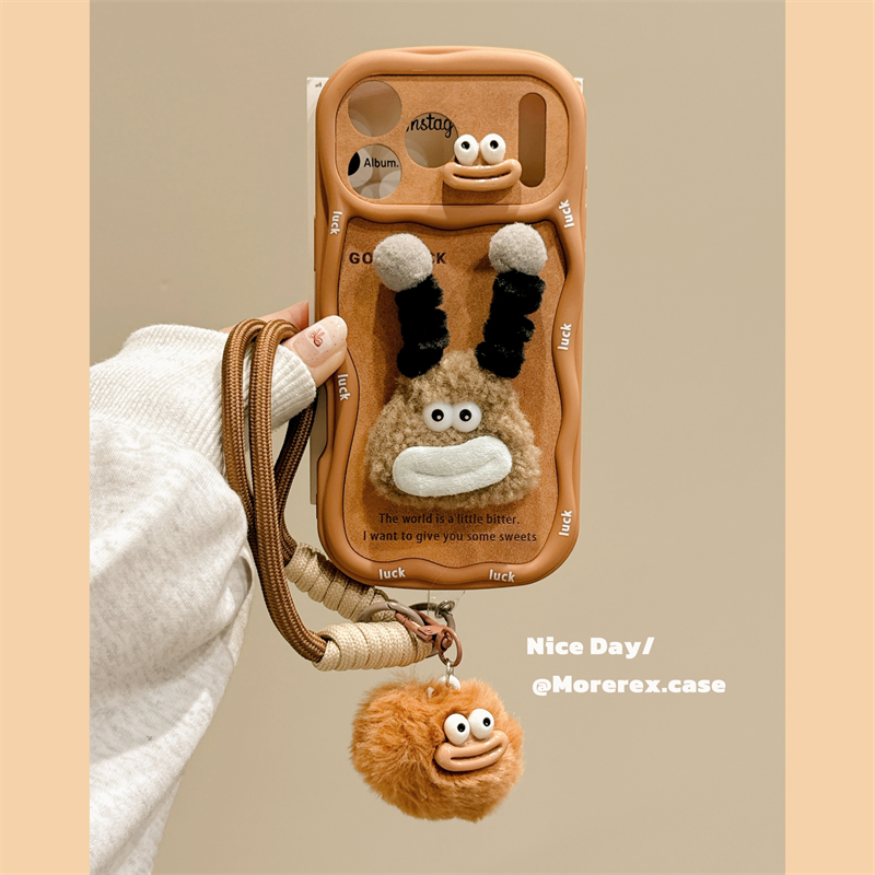 MoreRex棕色立体趣味搞怪香肠嘴怪兽适用苹果17手机壳iphone16promax新款15pro带挂绳14防摔保护套13全包女17