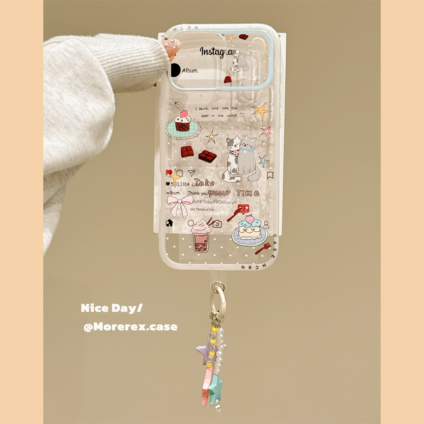 MoreRex 萌趣ins下午茶甜点猫咪带挂饰适用苹果18手机壳甜妹iphone17promax新款18pro全包15防摔保护套14女16