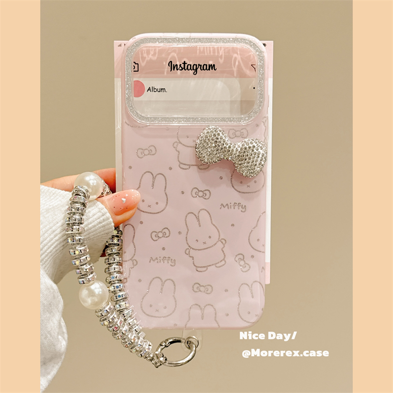 MoreRex甜美粉色兔子闪钻蝴蝶结适用苹果17手机壳iphone16promax新款15pro带挂绳14防摔保护套13超好看17女款