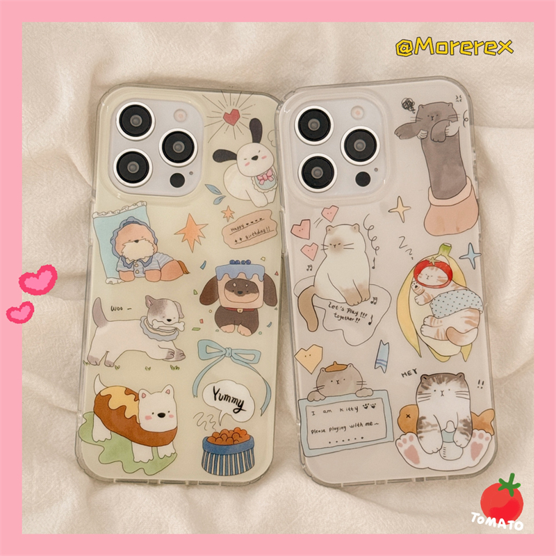 韩系可爱猫咪狗狗卡通适用苹果16手机壳iPhone16promax新款15Pro全包硅胶15小众14防摔14Pro苹果13情侣12双层