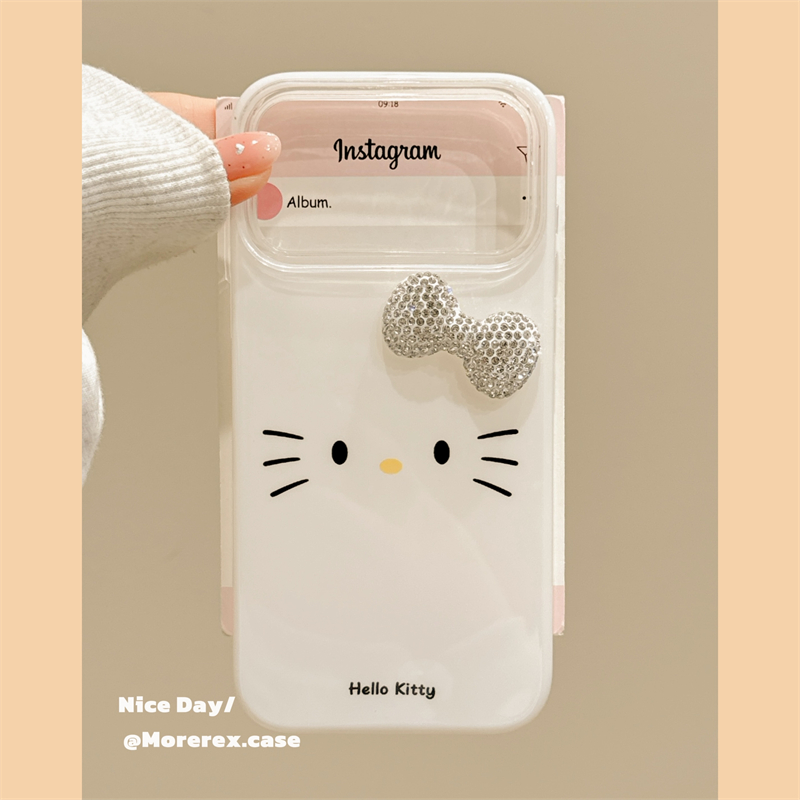 MoreRex 简约可爱白色kitty闪钻蝴蝶结适用苹果17手机壳iphone16promax新款15pro双层14防摔保护套13创意17女