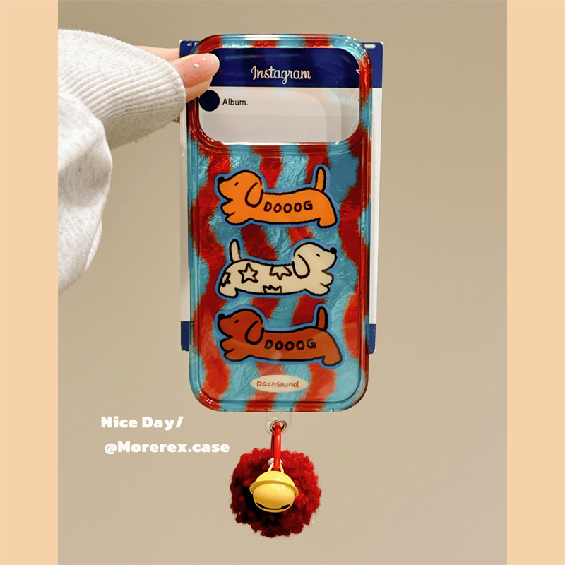 MoreRex可爱不规则条纹腊肠狗卡通适用苹果17手机壳iphone16promax新款15pro双层14防摔保护套13带挂饰17女款