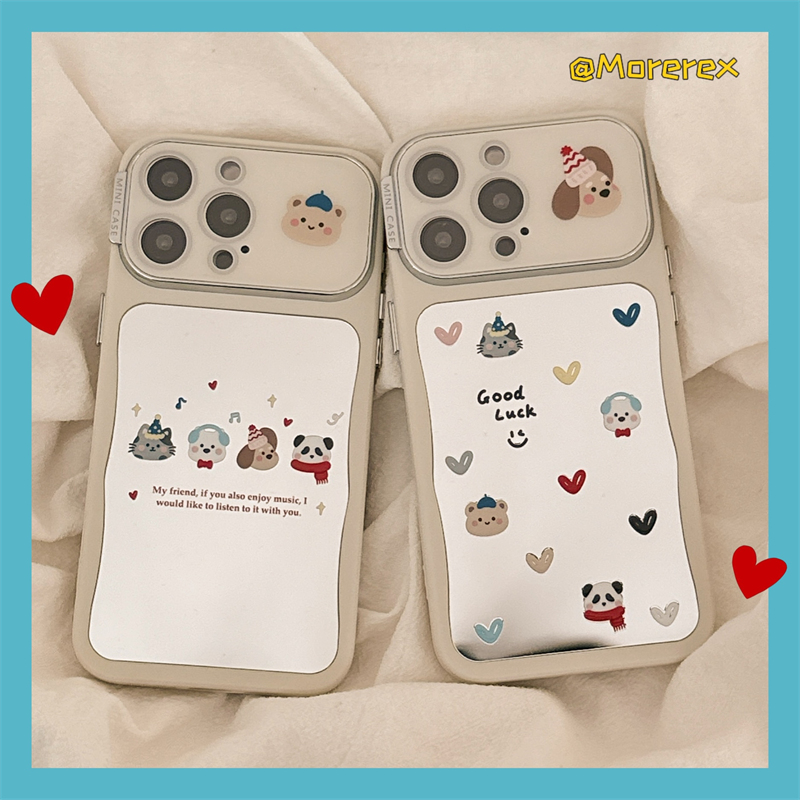 韩风涂鸦爱心卡通镜面适用苹果16手机壳带镜头膜iPhone16promax新款15Pro全包硅胶15小众14防摔14Pro套13/12