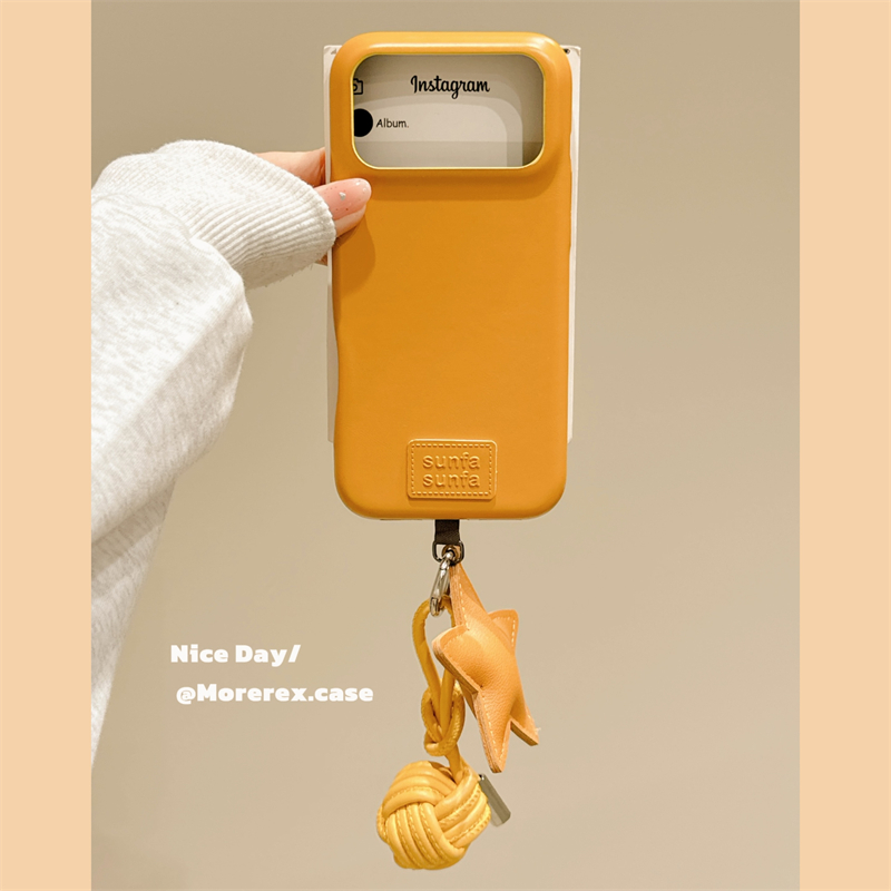 MoreRex秋冬个性极简鹅黄酒红棕色星星挂坠适用苹果17手机壳iphone16promax新款15pro皮质14防摔保护套13女17