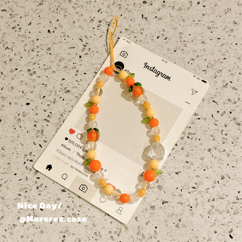 原创柿柿如意手机链ins精致手作串珠饰高级感手腕带短款超好看水晶户外旅游防丢手提套壳手机挂绳时尚女新品