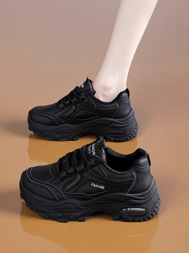 黑色松糕厚底增高老爹鞋女2025秋季新款休闲百搭时尚不累脚运动鞋