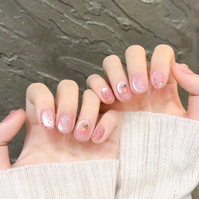 立体捏捏草莓波点手工穿戴甲短款