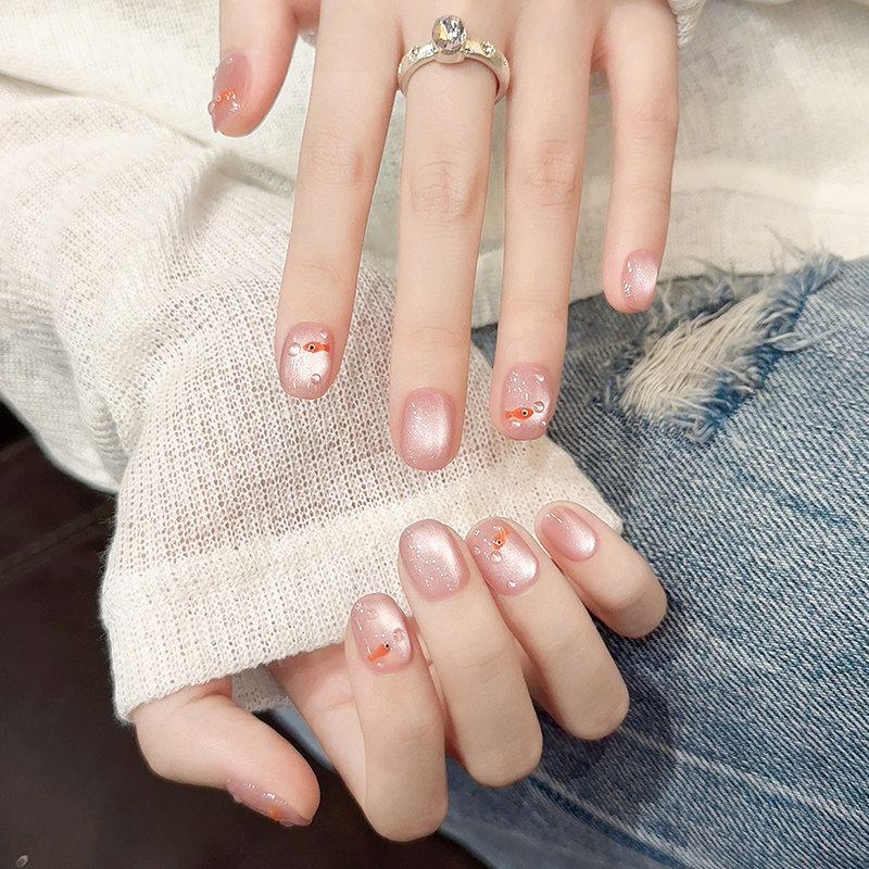 小鱼泡泡猫眼手工穿戴甲短款高级感裸色豆豆美甲2026新款指甲贴片,彩妆/香水/美妆工具,穿戴甲/甲片,淘宝优惠券,粉丝福利购,淘宝优惠卷