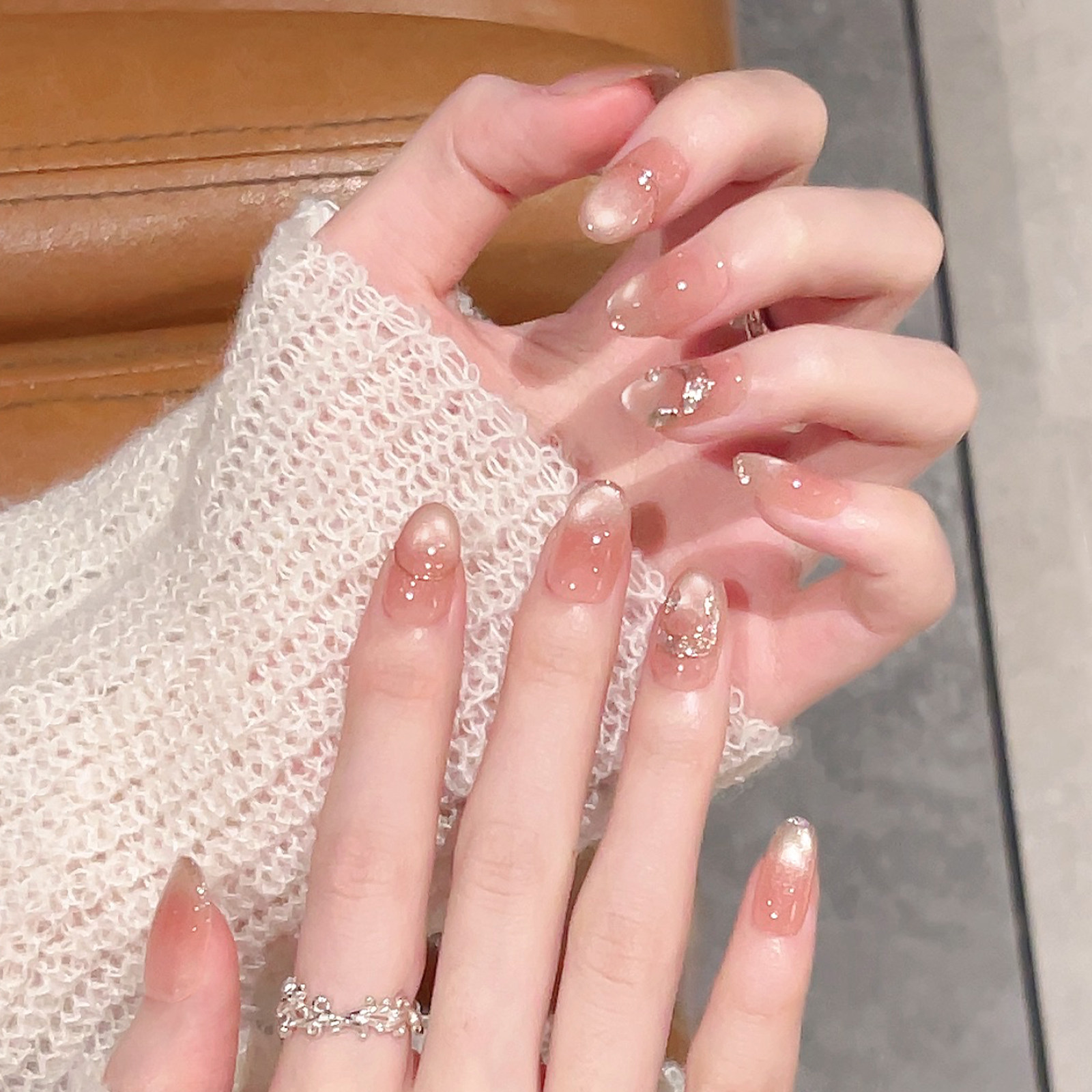 冰透鎏金猫眼纯手工穿戴甲短款气质简约美甲贴片成品高级感假指甲,彩妆/香水/美妆工具,穿戴甲/甲片,淘宝优惠券,粉丝福利购,淘宝优惠卷