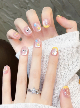 涂鸦手绘可爱手工穿戴甲猫眼短款星星波点美甲贴片假指甲2026新款