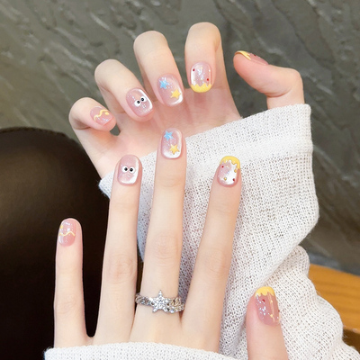 涂鸦手绘可爱手工穿戴甲猫眼短款