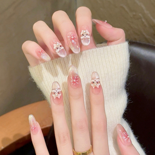 腮红晕染醒狮穿戴甲纯手工中长款2026新年法式猫眼美甲贴片假指甲