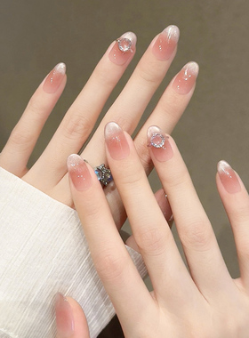 冰透腮红手工穿戴甲短款闪钻猫眼美甲2026新款高级感指甲贴片成品