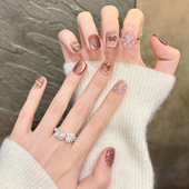 咖色小香风短款 手工穿戴甲2026秋冬菱格猫眼美甲贴片高级感假指甲