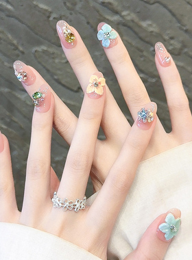 立体冰花彩钻纯手工穿戴甲2026新款裸色美甲高质量中长款指甲贴片