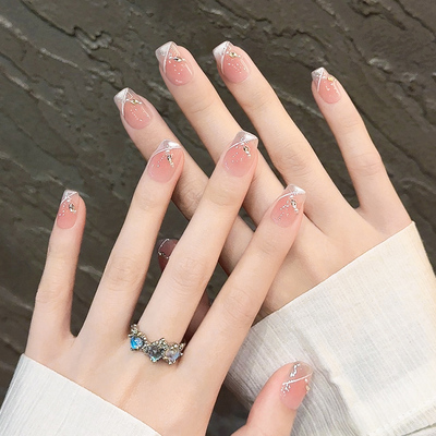 温柔法式猫眼手工美甲穿戴甲短款