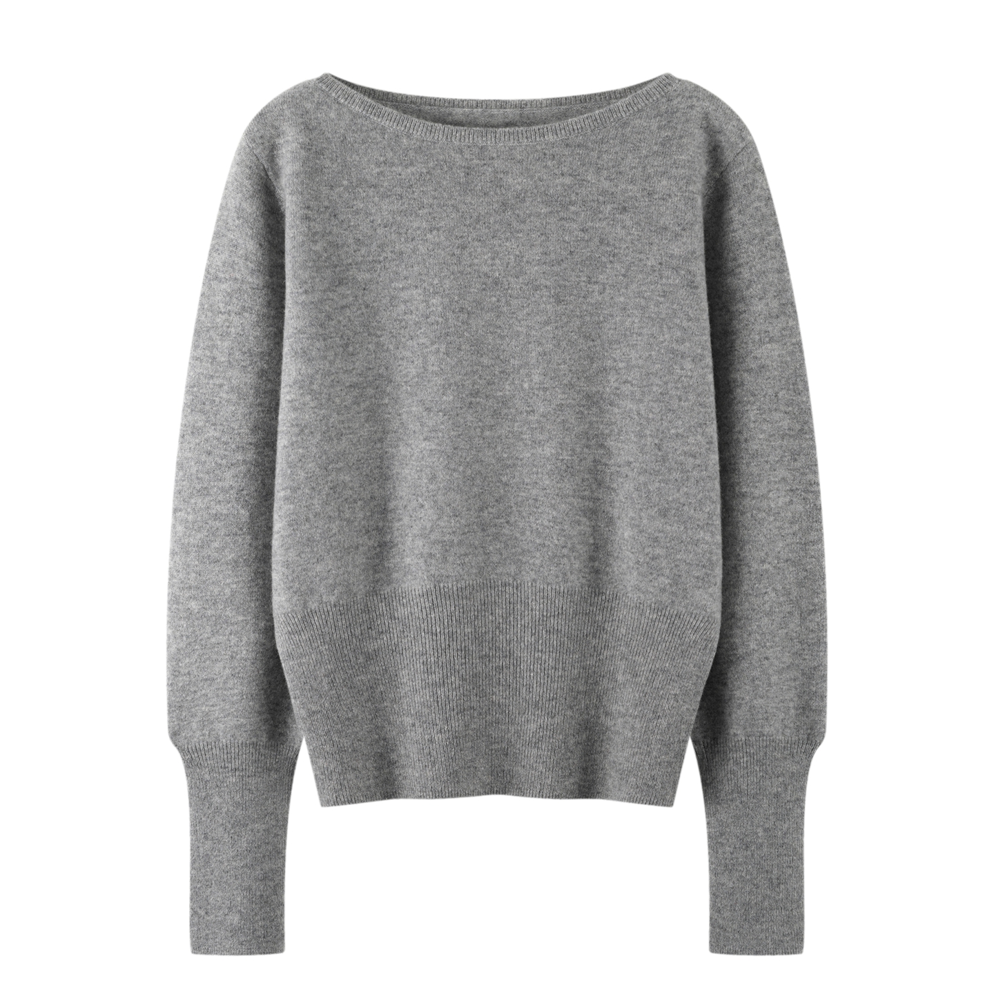 圣岩 康赛妮100%纯羊绒一字领套头衫高腰短款灰色长袖显瘦毛衣