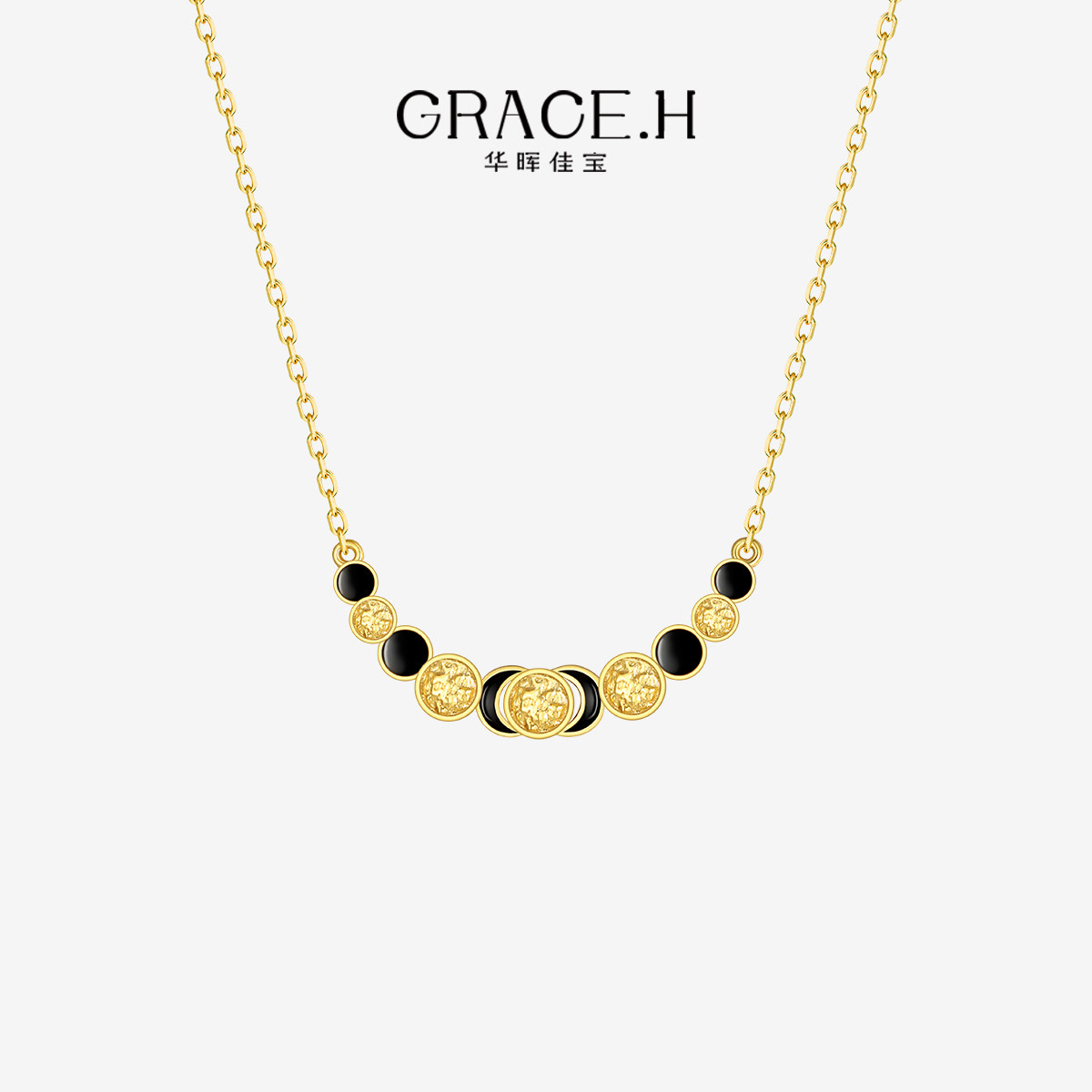 华晖佳宝金缮系列月相项链新品珐琅项链轻奢小众纯银月亮锁骨链女