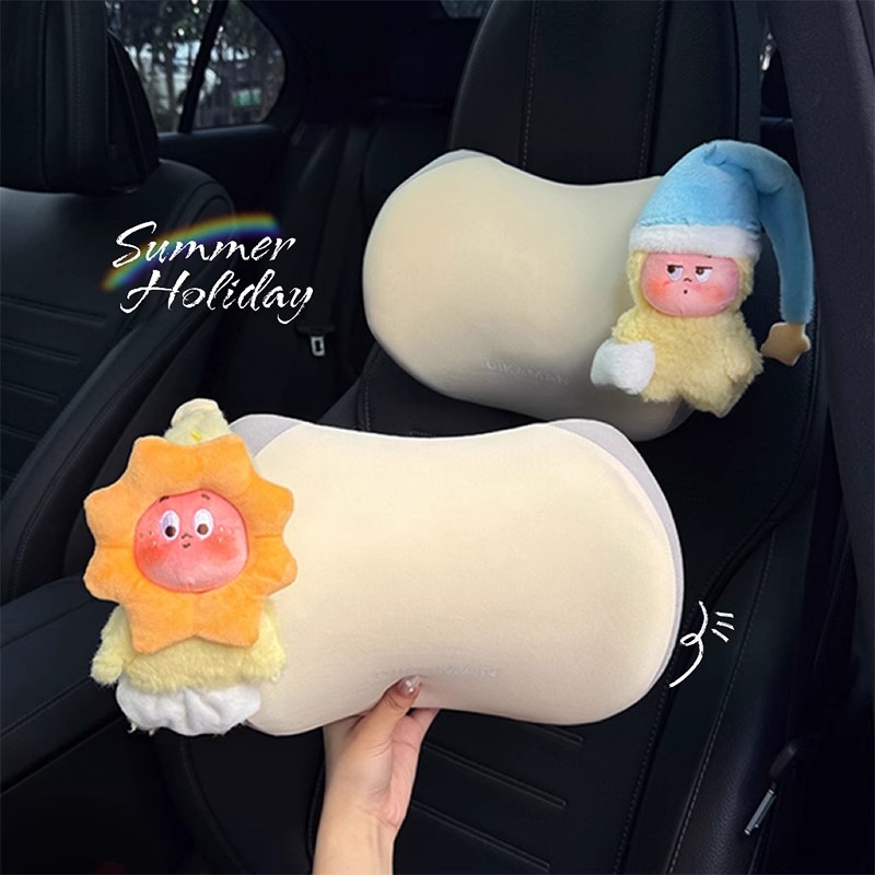 汽车头枕腰靠套装可爱星星人车内靠枕护颈枕开车护腰神器座椅