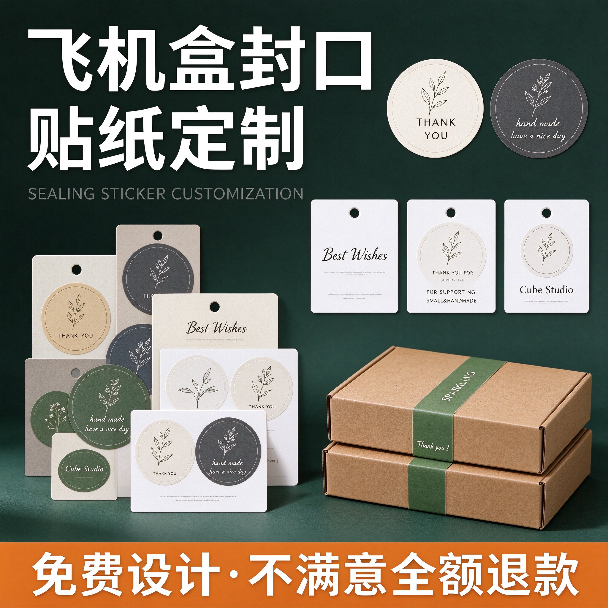 封口贴纸定制作logo二维码服装手提袋茶叶罐果盒礼盒外卖烘焙蛋糕包装金属不干胶快递封箱标签飞机盒贴纸订做