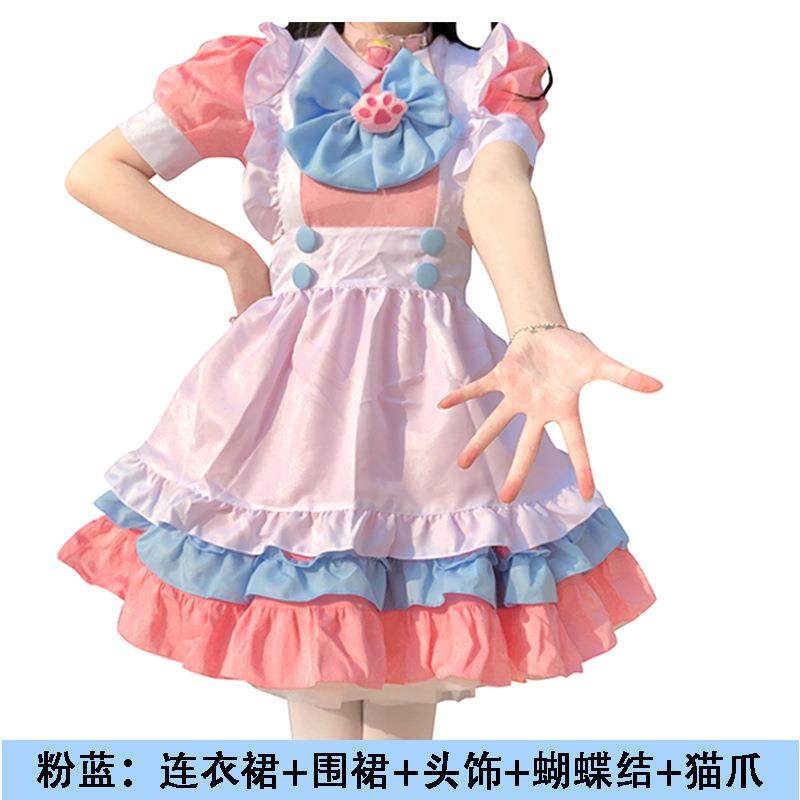 新款超萌粉色女仆装 日系日常可爱Lolita女装萝莉塔套装连衣裙