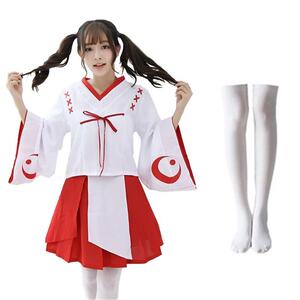 日本动漫新款新月和风改良版和服桔梗巫女女装cosplay服装套装