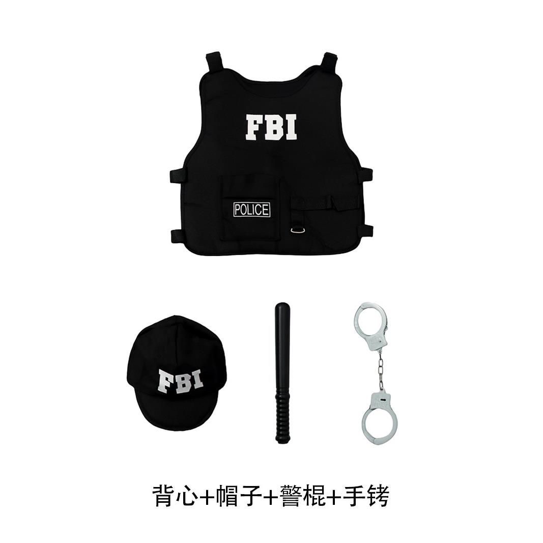 新款现货儿童警察背心表演服FBI警察角色扮演cos服学校舞台演出服