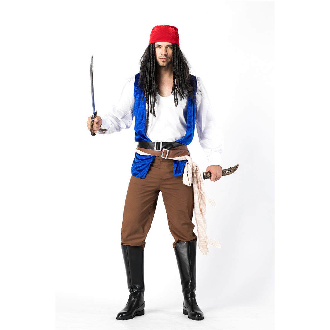 欧美制服 2018年男士海盗杰克海盗船长服装 万圣节男款游戏服