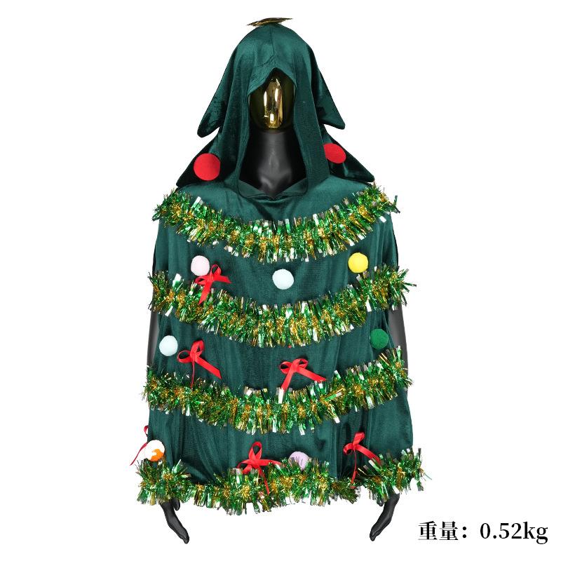 2024亚马逊外贸新款圣诞cos女士树连帽裙子 万圣节披风3D表演服饰