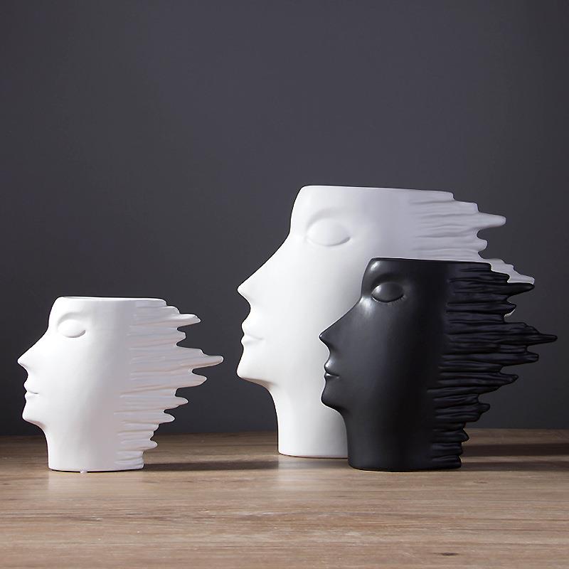 北欧简约家居饰品黑白哑光美式头像客厅摆件创意工艺品软装饰品