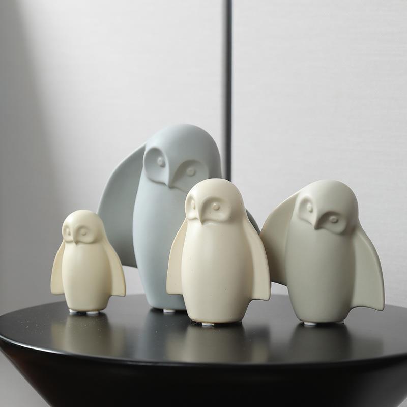 现代创意陶瓷猫头鹰工艺品花园装饰品客厅酒柜美式桌面软装摆件