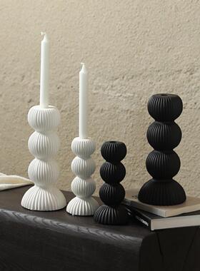 简约黑白陶瓷烛台摆件客厅餐桌