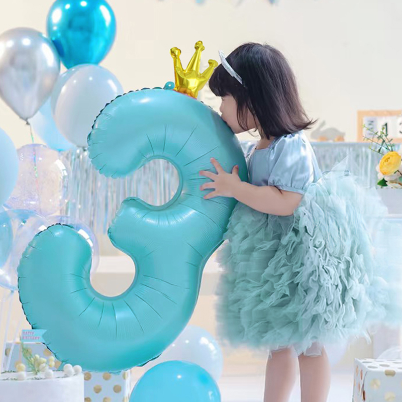 宝宝生日场景布置蓝色数字气球