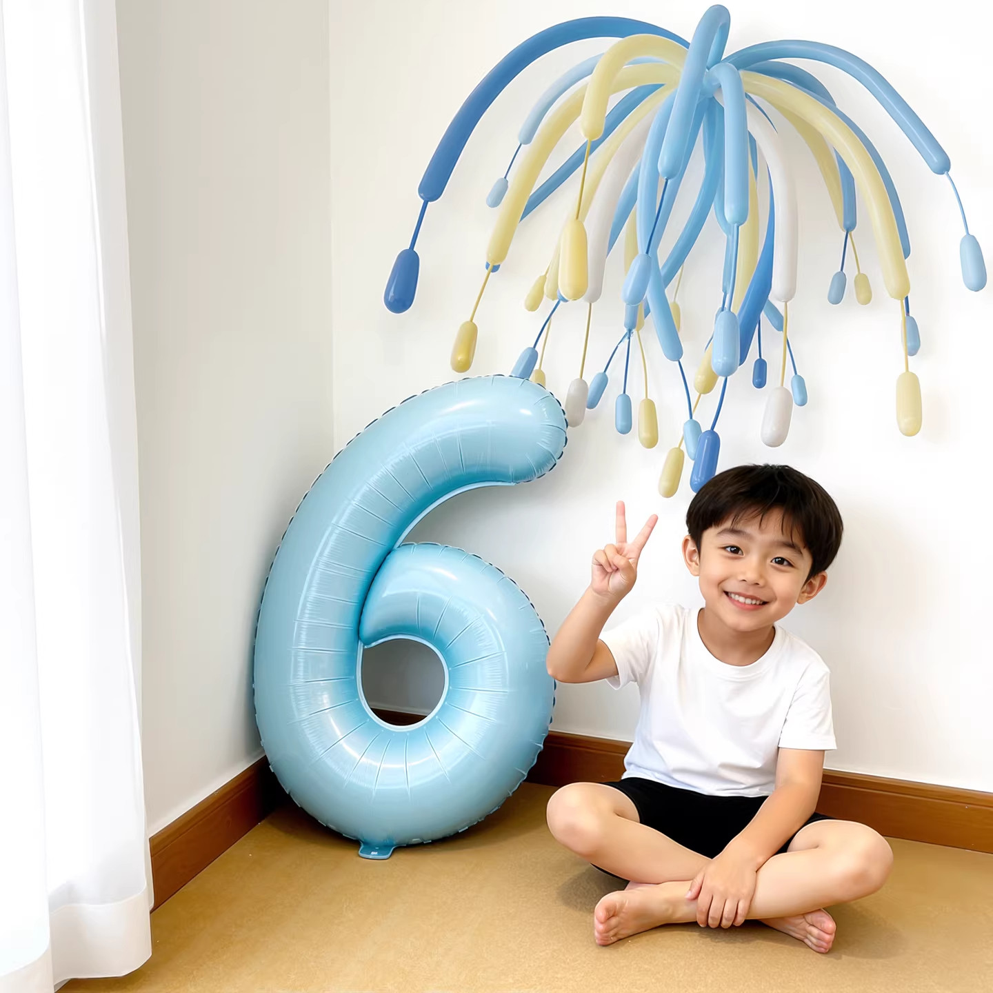 蓝色数字铝膜气球儿童生日周岁氛围背景男童女孩宝宝装饰场景布置