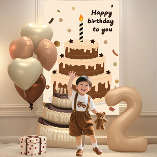 网红ins奶油数字气球生日场景布置装饰2周岁男女孩仪式感拍照画布