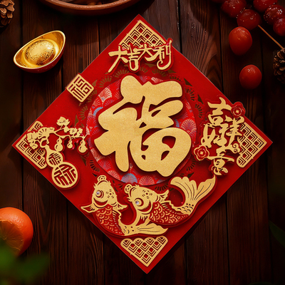新春贺年装饰高档立体福字贴自粘