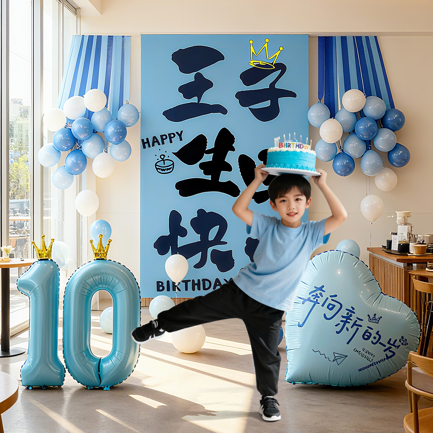 10岁王子生日画布气球套装布置装饰男孩周岁派对仪式感挂布背景墙