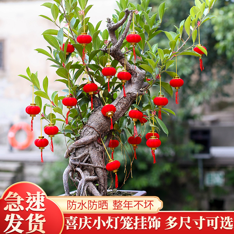 新年装饰小灯笼挂饰树上2023新款过年挂件红植绒迷你户外场景布置