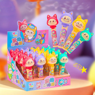 玩趣棒棒糖皮皮猫卡通造型混合水果味棒棒糖儿童零食玩具糖果批发