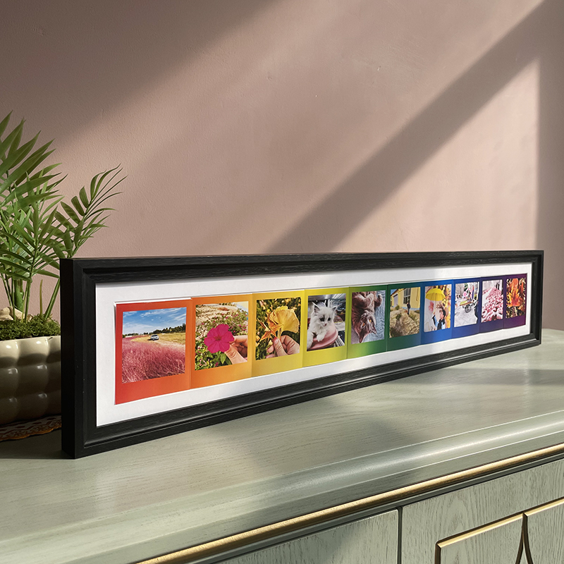 彩虹拍立得SQ4寸方形相纸专用相框10张长条实木画框定制挂墙摆台