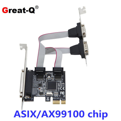 PCIE串并口卡 双COM串口+打印机并口组合卡 RS232工控卡AX99100