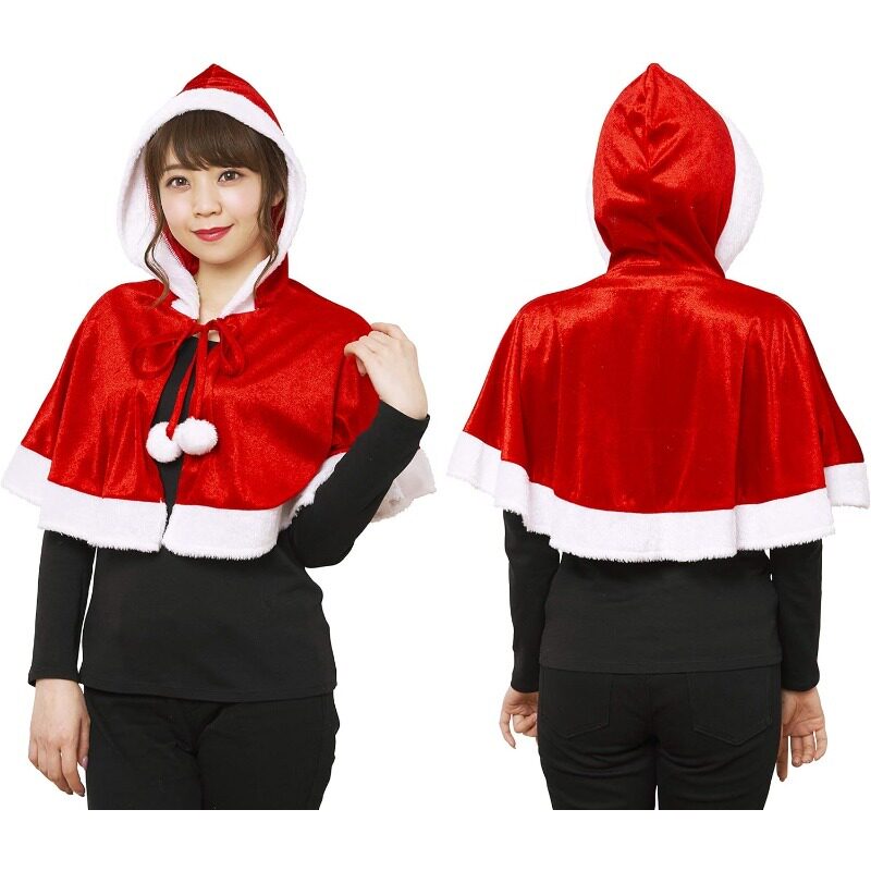 圣诞节披肩斗篷红色丝绒加毛边成人儿童披风角色扮演兜帽短款披肩
