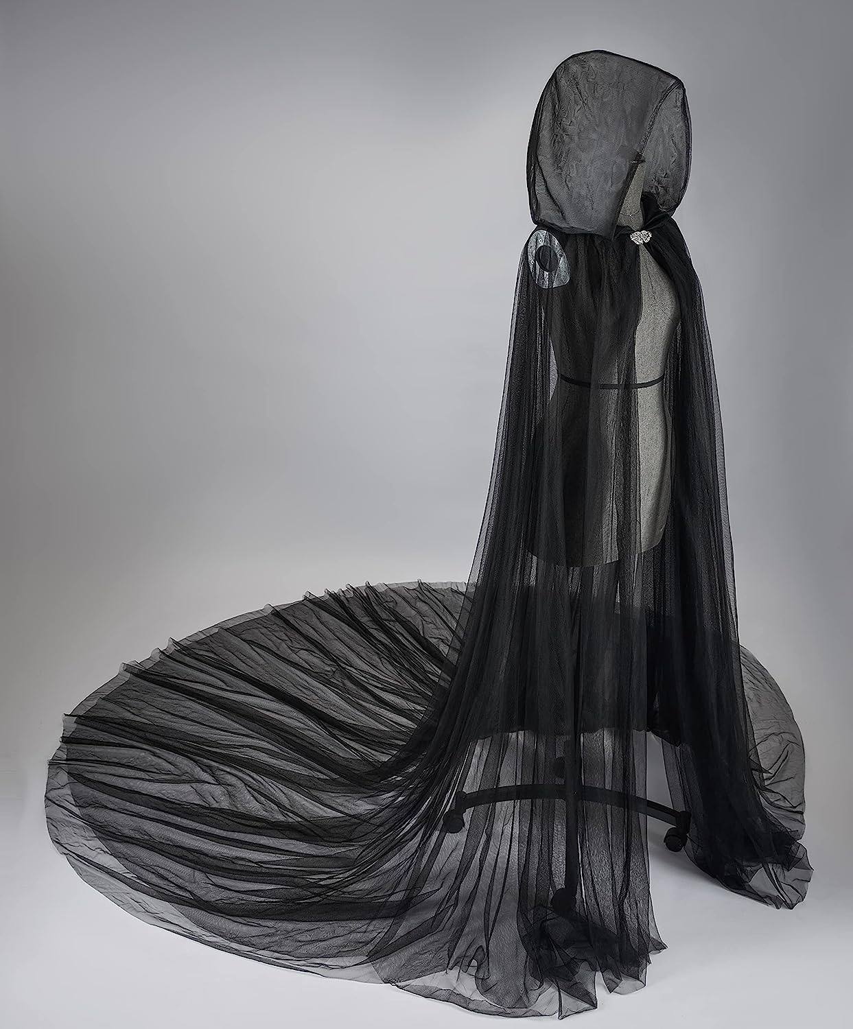 万圣节鬼新娘大红色网纱斗篷女士舞台演出装cos外搭连帽披风拖尾