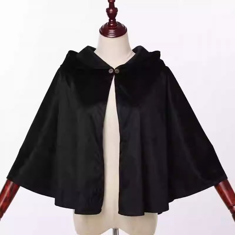 中世纪尖帽短款黑色披肩万圣节斗篷舞台演出服cos巫师短款披肩衫*