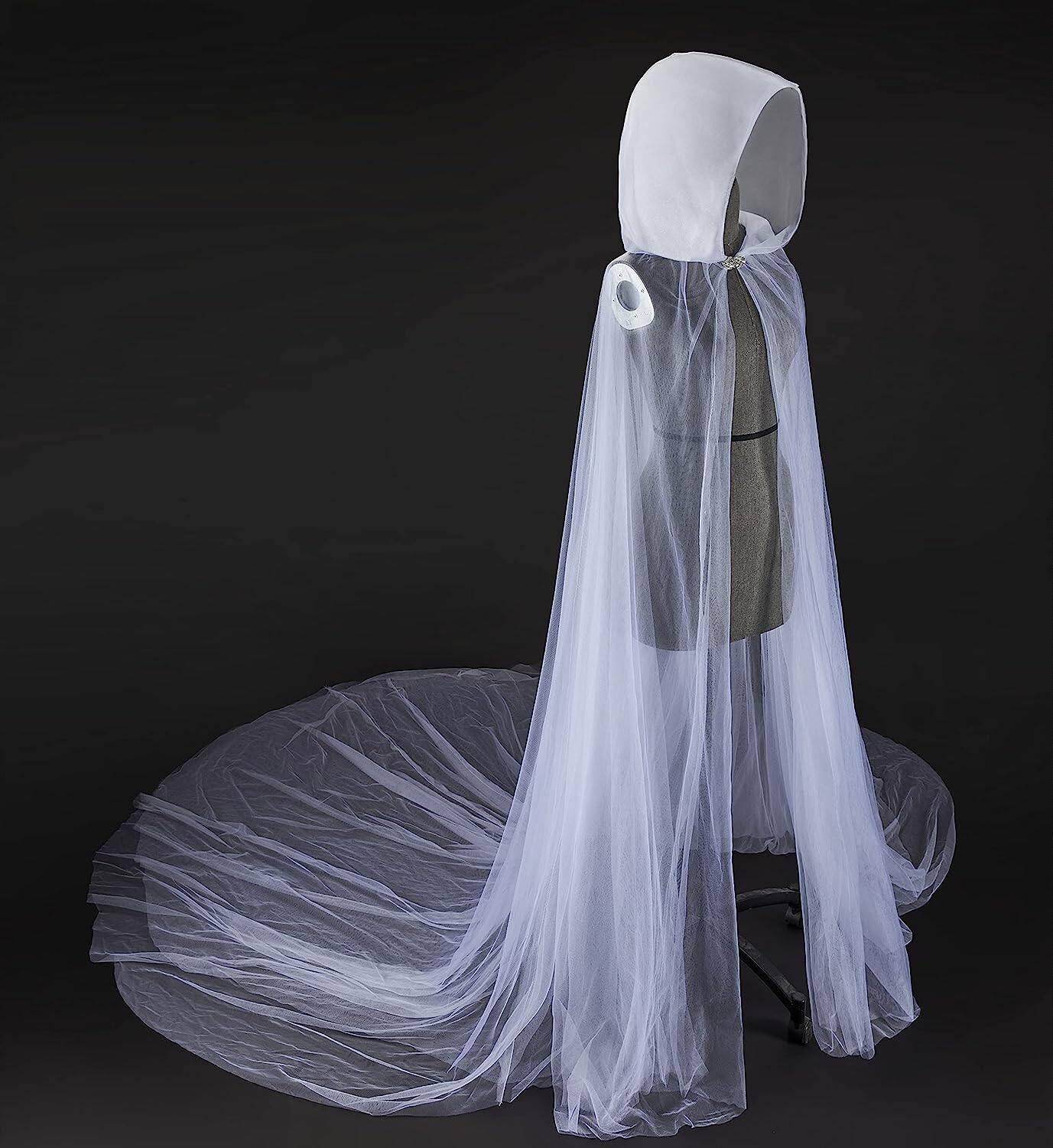 万圣节鬼新娘大红色网纱斗篷女士舞台演出装cos外搭连帽披风拖尾