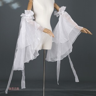 套系带透气白色黑色洛丽塔配饰搭配大扇袖 双层薄冰纱袖 子 薄款 法式