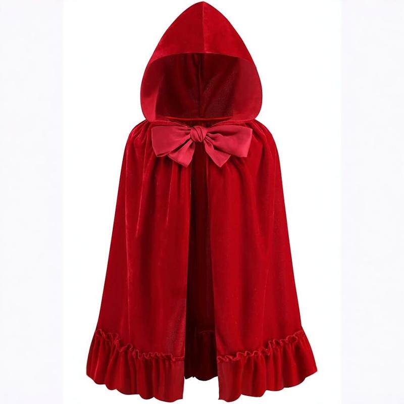 万圣节儿童斗篷丝绒连帽花边披风圣诞节无他表演服装红色斗篷披肩